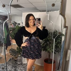 Tularosa Floral Carmella Cutout Velvet Mini Dress Black Size XS